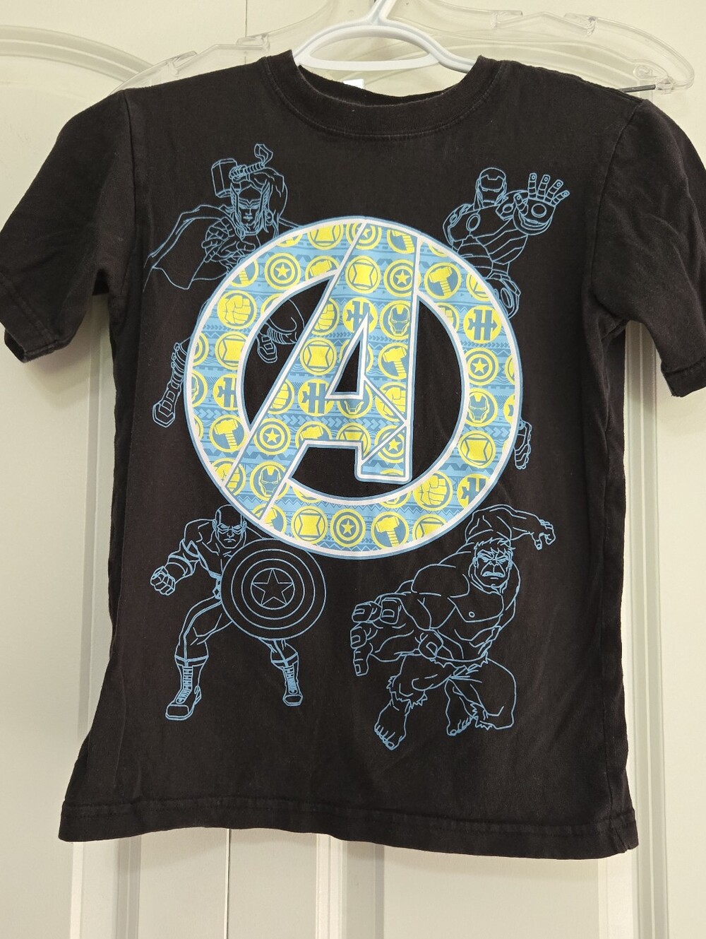 Marvel Kids Black Tee with Blue and Yellow Avengers Logo